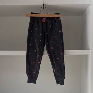 Dark Floral Jogger Pants with Pink Drawstring